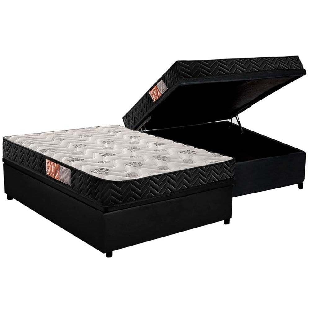 Cama Box Baú Casal: Colchão Espuma Paropas D33 Pasquale + Base CRC Suede Black(138x188)