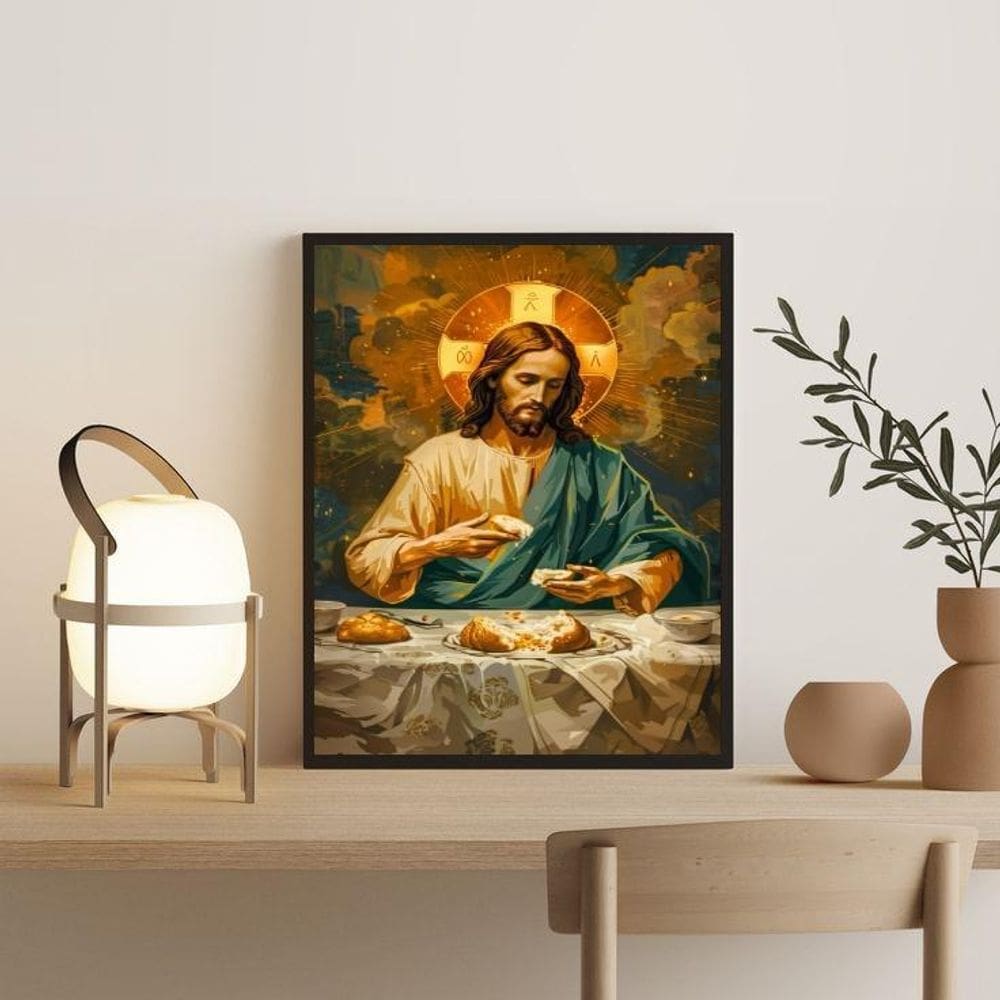 Quadro Jesus Repartindo O Pão 24X18Cm - Com Vidro