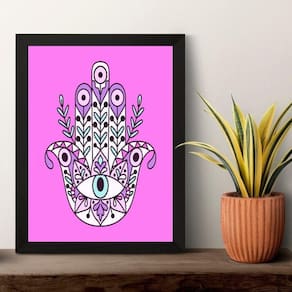 Quadro Esotérico Olho Grego E Hamsa - Lilás 24X18Cm - Vidro