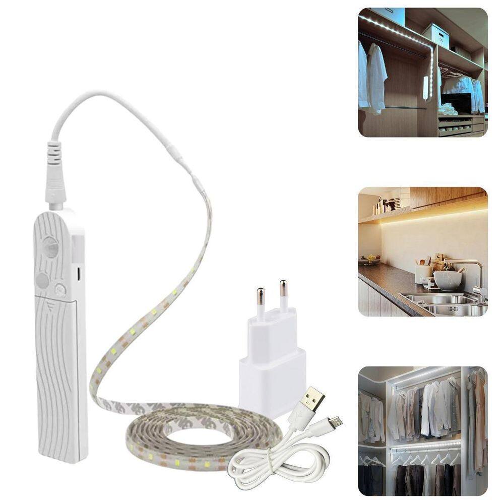 Fita Led Luz Branco Quente 3M Com Sensor De Presença + Fonte
