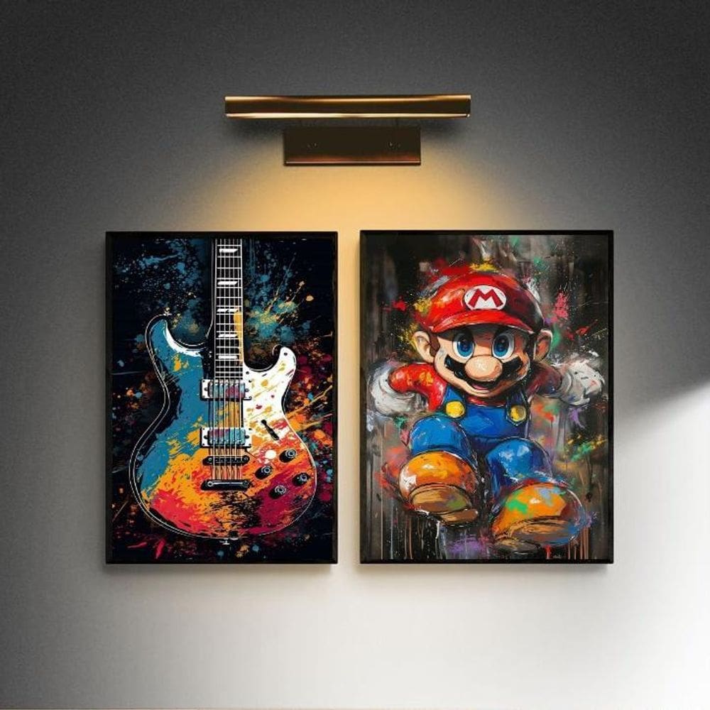 Kit 2 Quadros Quarto Menino Rock E Gamer 45X34Cm - Com Vidro