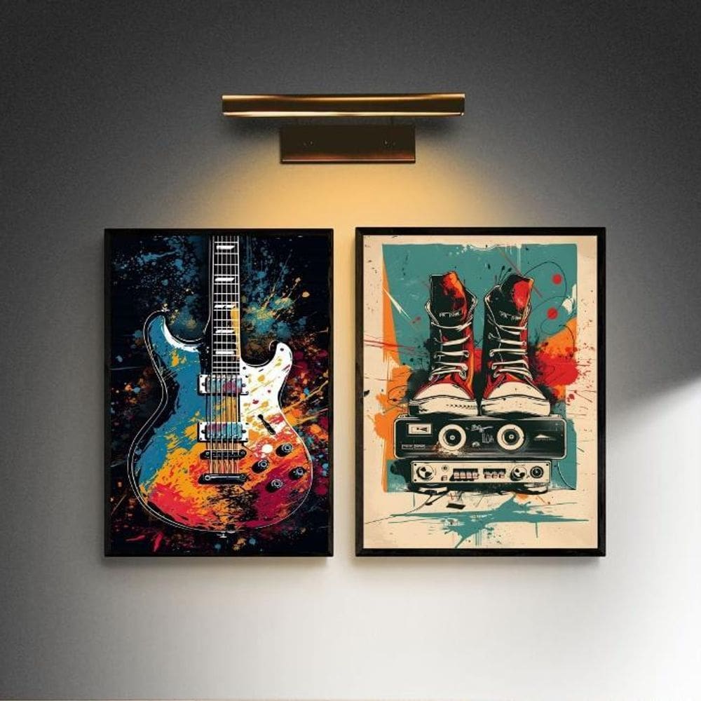 Kit 2 Quadros Decorativos Rock Aquarela 33X24Cm - Com Vidro