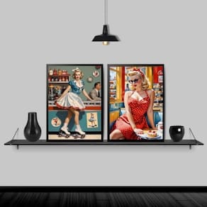 Kit 2 Quadros Lanchonete Vintage 45X34Cm - Com Vidro