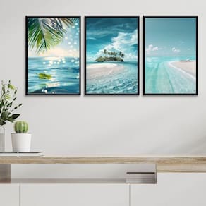 Kit 3 Quadros Decorativos Praia Paradizíaca 24X18Cm - Vidro
