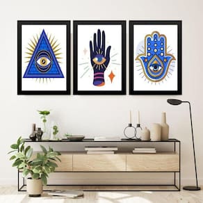 Kit 3 Quadros Decoração Esotérica - Olho Grego 45X34Cm Vidro