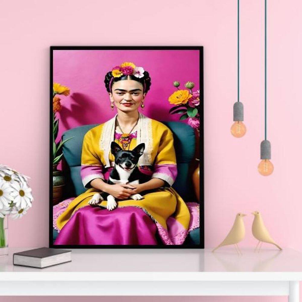 Quadro Decorativo Frida Com Cachorrinho 24X18Cm - Com Vidro