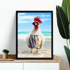 Quadro Decorativo Galo Na Praia 45X34Cm - Com Vidro