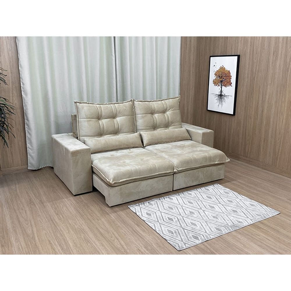 Sofá Retrátil Reclinável 2,30 m Bege 04 Cairo Plus