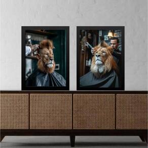 Kit 2 Quadros Decorativos Barbearia - Leão 24X18Cm