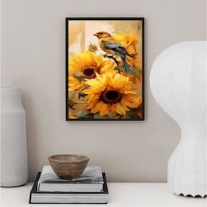 Quadro Decorativo Passarinho Girassol 33X24Cm