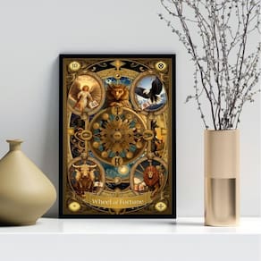 Quadro Carta Tarot Vintage - Roda Da Fortuna 24X18Cm