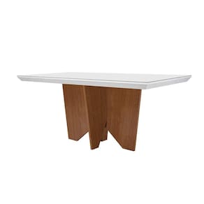 Mesa de Sala Jantar Nevada + Tampo Madeirado Vidro Reto 180x90cm Off White/Imbuia-Vidro Off White - Rufato