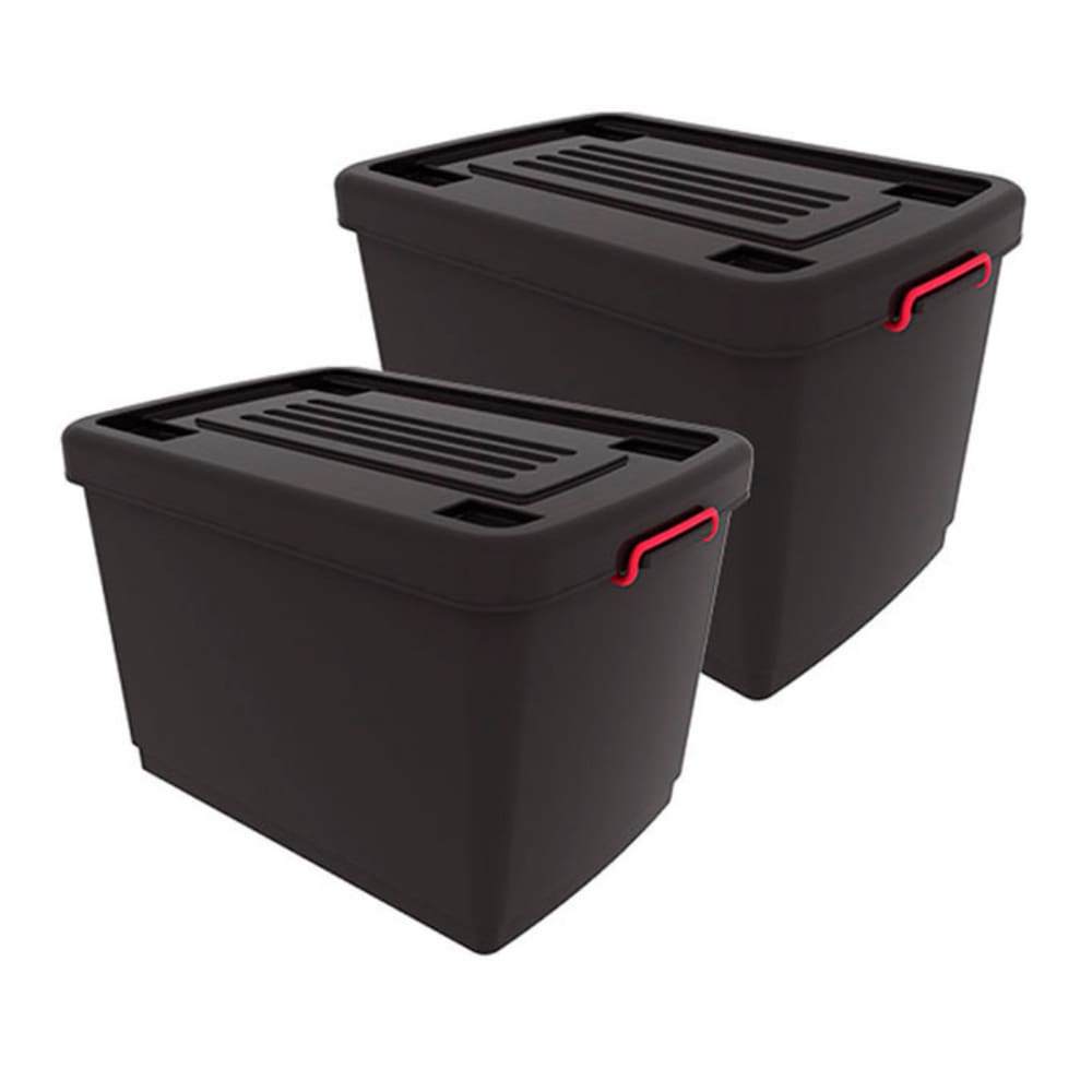Kit 2 Caixas Organizadora HeavyBox 95 Litros Com Rodas e Travas