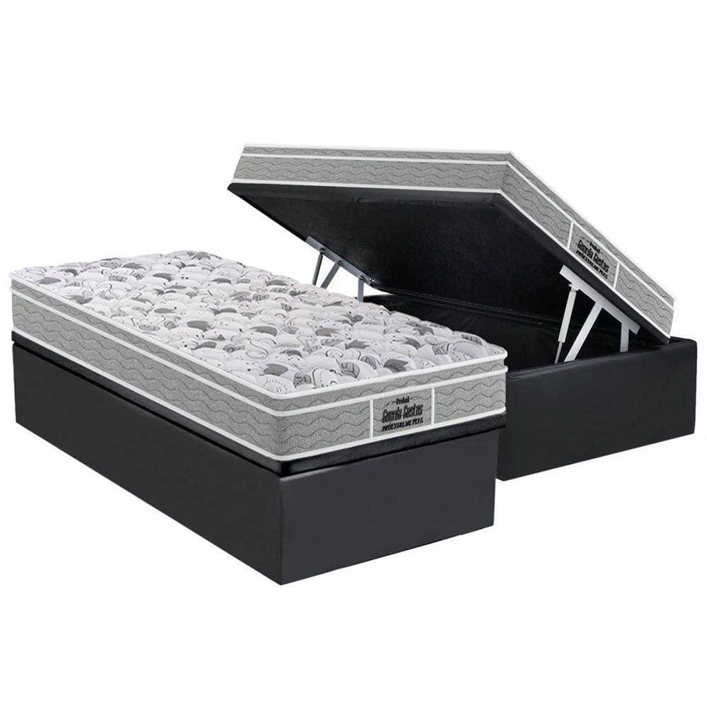Cama Box Baú Solteiro: Colchão Espuma D45 Probel / EP Guarda Costas PróExtreme Plus + Base CRC Suede Gray(88x188)