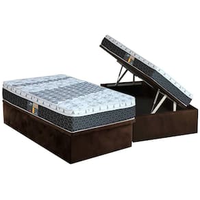 Cama Box Baú Solteiro: Colchão Molas Castor Bonnel System Class One Face + Base CRC Suede Brown(88x188)