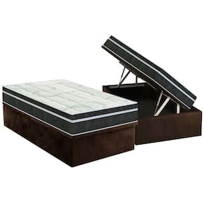 Cama Box Baú Solteiro: Colchão Molas Orthoflex Bonnel Venezia + Base CRC Suede Brown(88x188)