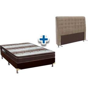 Cama Box Queen CRC + Colchão Ortopédico Light Ortobom + Cabeceira Dama Suede Marrom