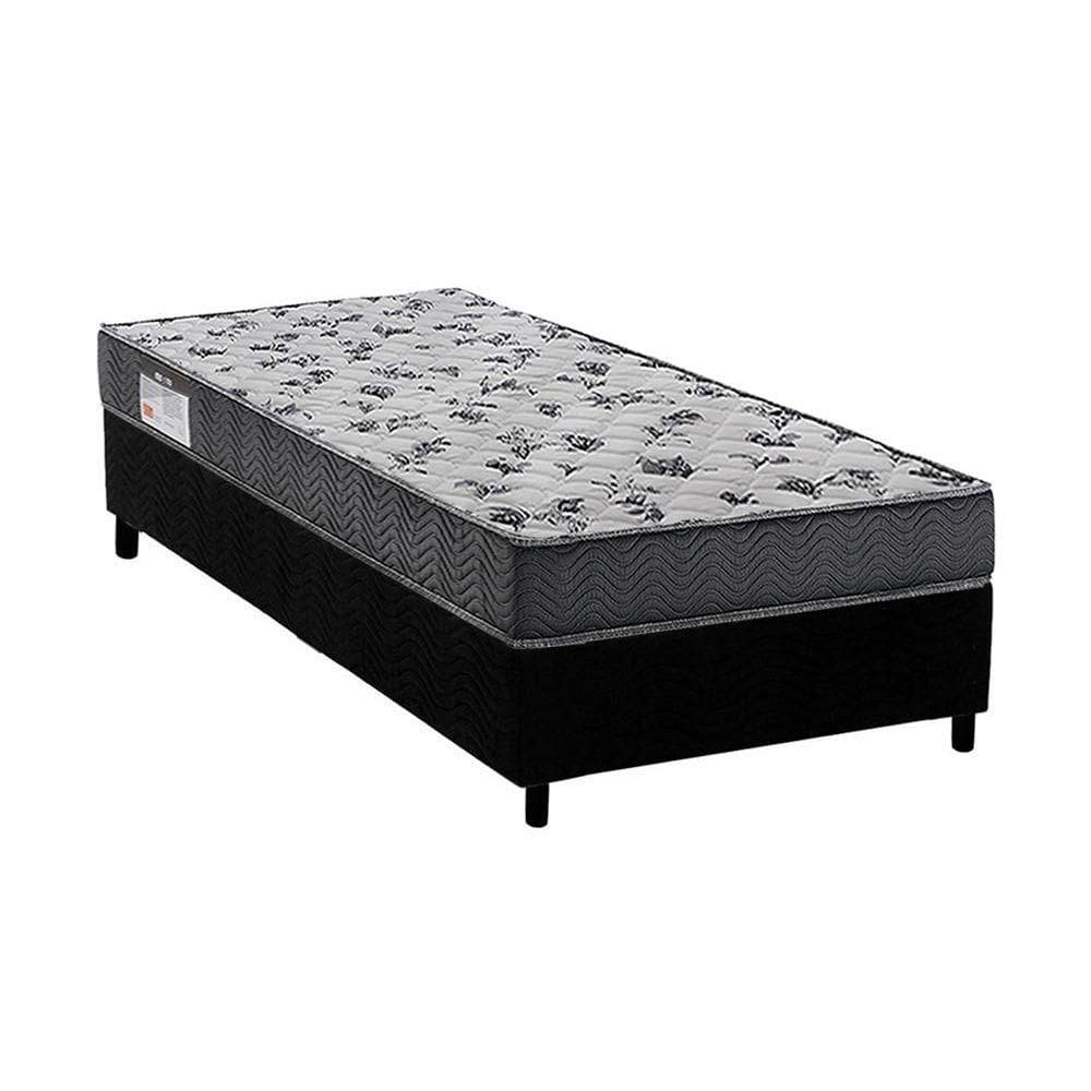 Cama Box Solteiro: Colchão Anatômico Ortobom D33/EP Fort Tech ISO 100 + Base CRC Suede Black(88x188)