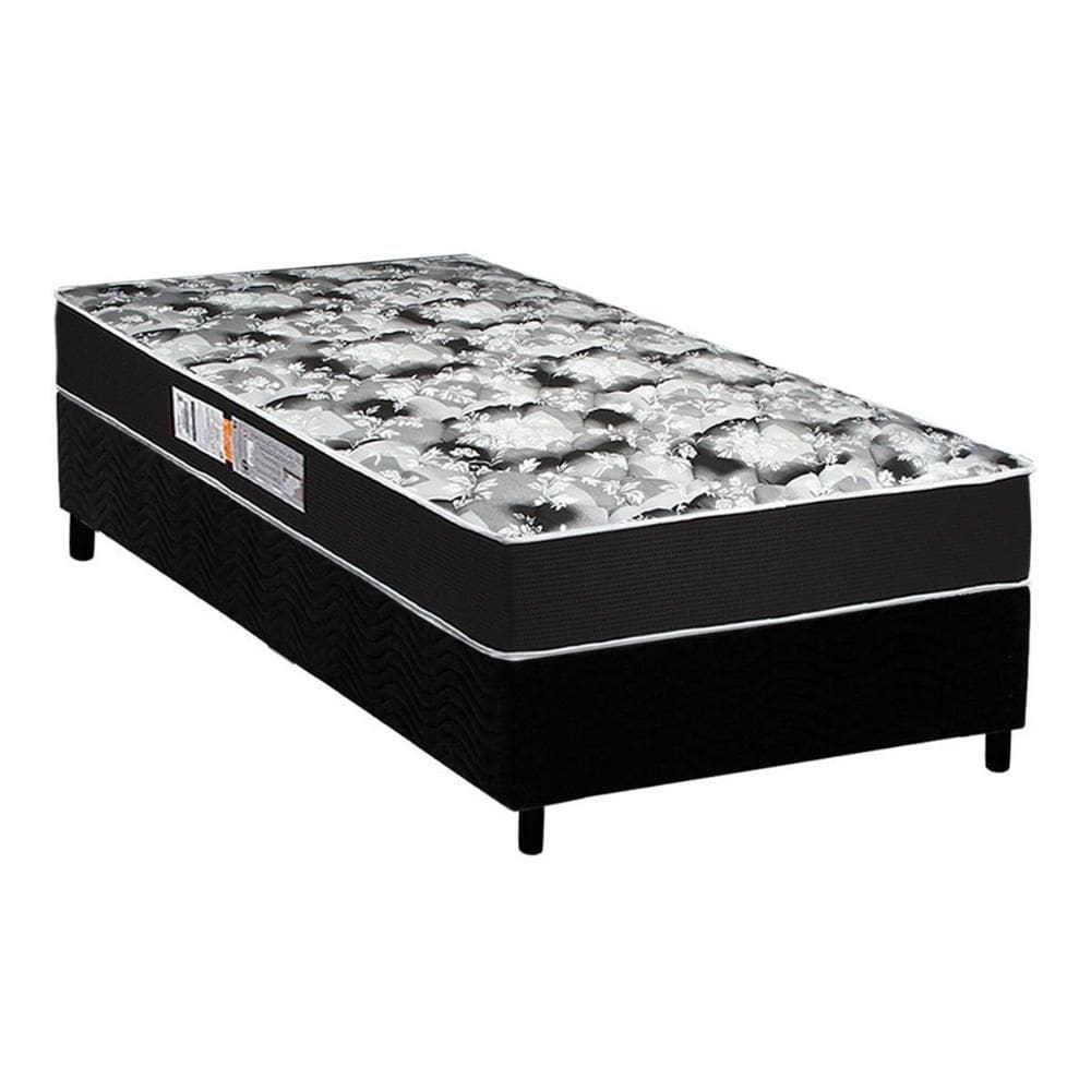 Cama Box Solteiro: Colchão Espuma Luckspuma D45 Gran Luck Pro + Base CRC Suede Black(88x188)
