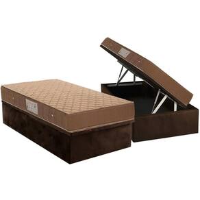 Conjunto Box Baú Solteiro: Colchão Espuma Ortobom Nanolastic Orthotel Spring + Base CRC Suede Brown(88x188)