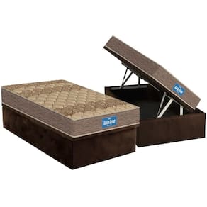 Conjunto Box Baú Solteiro: Colchão Espuma Probel D33 Guarda Costas Brown + Base CRC Suede Brown(88x188)
