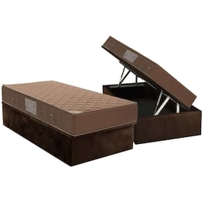 Conjunto Box Baú Solteiro: Colchão Espuma Ortobom Nanolastic Orthotel Spring + Base CRC Suede Brown(88x188)