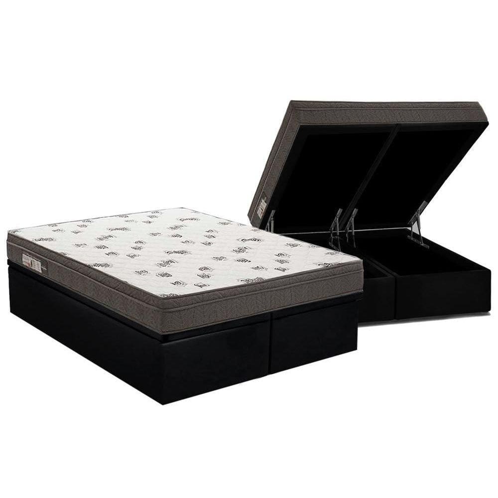 Cama Box Baú Queen: Colchão Espuma Ortobom D45 Light + Base CRC Courano Black(158x198)