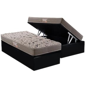 Cama Box Baú Solteiro: Colchão Espuma Herval AG65 Fort Black Firme Pillow Top + Base CRC Suede Black(88x188)