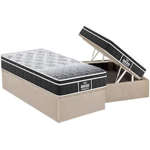 Cama Box Baú Solteiro: Colchão Espuma Probel D28 / EP Guarda Costas PróMiddle Plus + Base CRC Suede Clean(88x188)