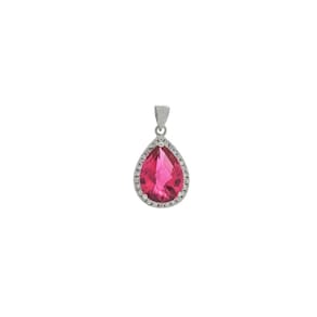 Pingente Prata 925 Pendente Zircones Formato Gota Brilhante