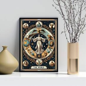 Quadro Carta Tarot Vintage - The World 33X24Cm - Com Vidro