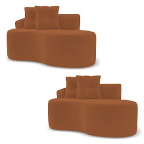 Kit 02 Sofás Orgânicos Living Bob 145cm 02 Lugares com 02 Almofadas Bouclê Terracota - Desk Design