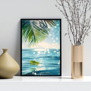 Quadro Decorativo Praia - Folha 33X24Cm - Com Vidro