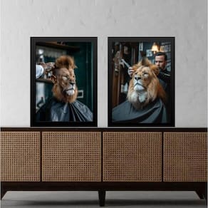 Kit 2 Quadros Decorativos Barbearia - Leão 45X34Cm