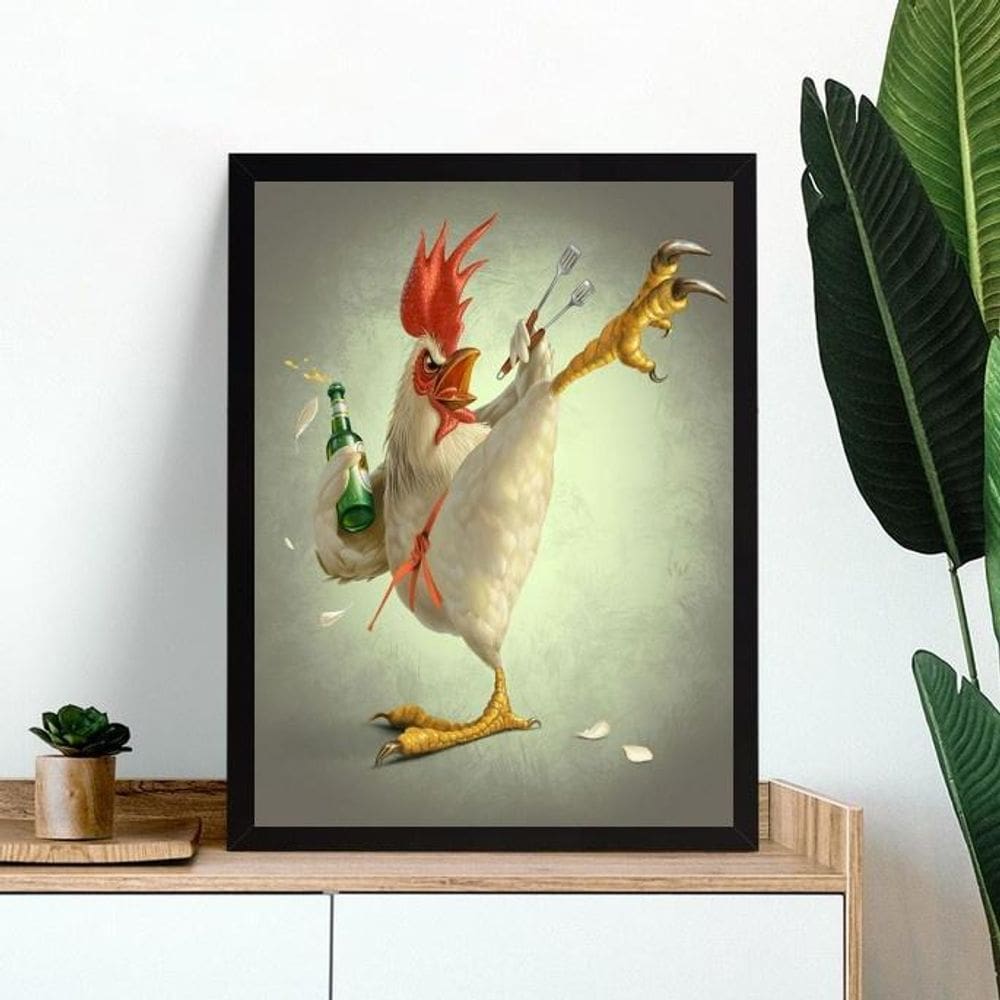 Quadro Decorativo Galo Ninja 24X18Cm - Com Vidro