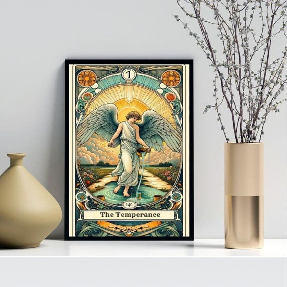 Quadro Carta Tarot Vintage - A Temperança 33X24Cm - Vidro