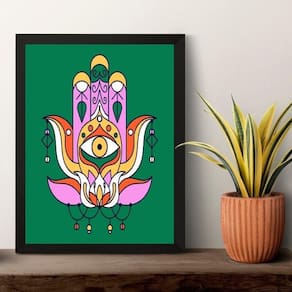 Quadro Esotérico Olho Grego Hamsa - Verde 24X18Cm