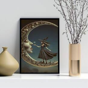 Quadro Decorativo A Bruxa E A Lua 33X24Cm - Com Vidro