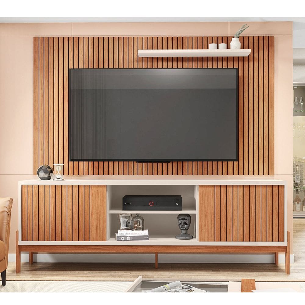 Rack com Painel para Tv até 70 Polegadas Portas Ripado Sparta Freijó/Off White