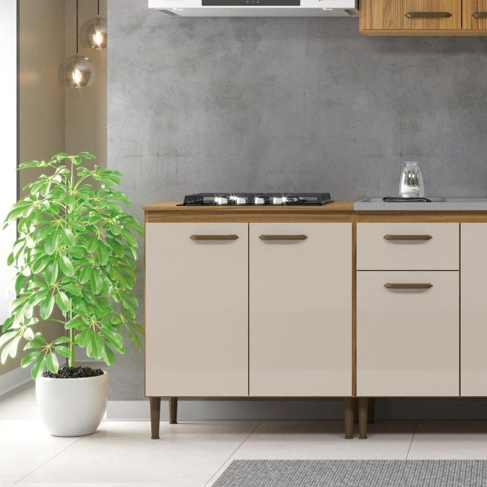 Balcão de 80cm para Cozinha 2 Portas Bege/Marrom