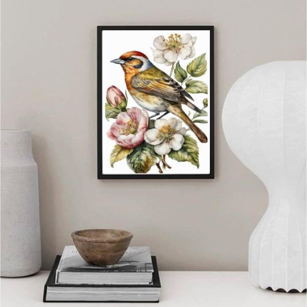 Quadro Decorativo Passarinho E Flores 33X24Cm