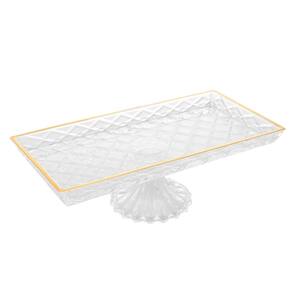 Travessa Deli Diamond Fio De Ouro Com Pé 34,5Cm X 18,5Cm