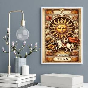 Quadro Carta Tarot Vintage - The Sun 24X18Cm - Com Vidro