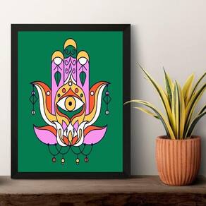 Quadro Esotérico Olho Grego Hamsa - Verde 45X34Cm - Vidro