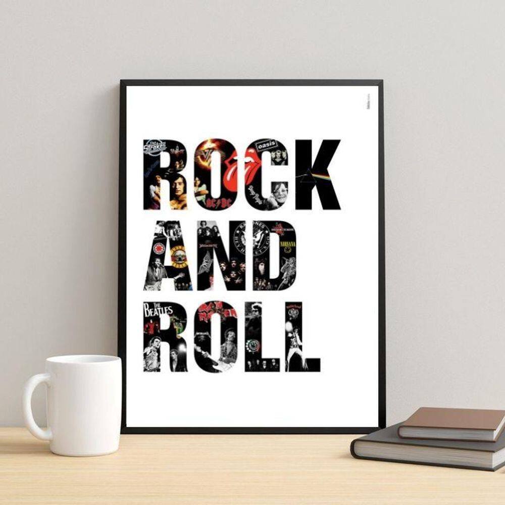 Quadro Rock And Roll - Bandas 24X18Cm - Com Vidro