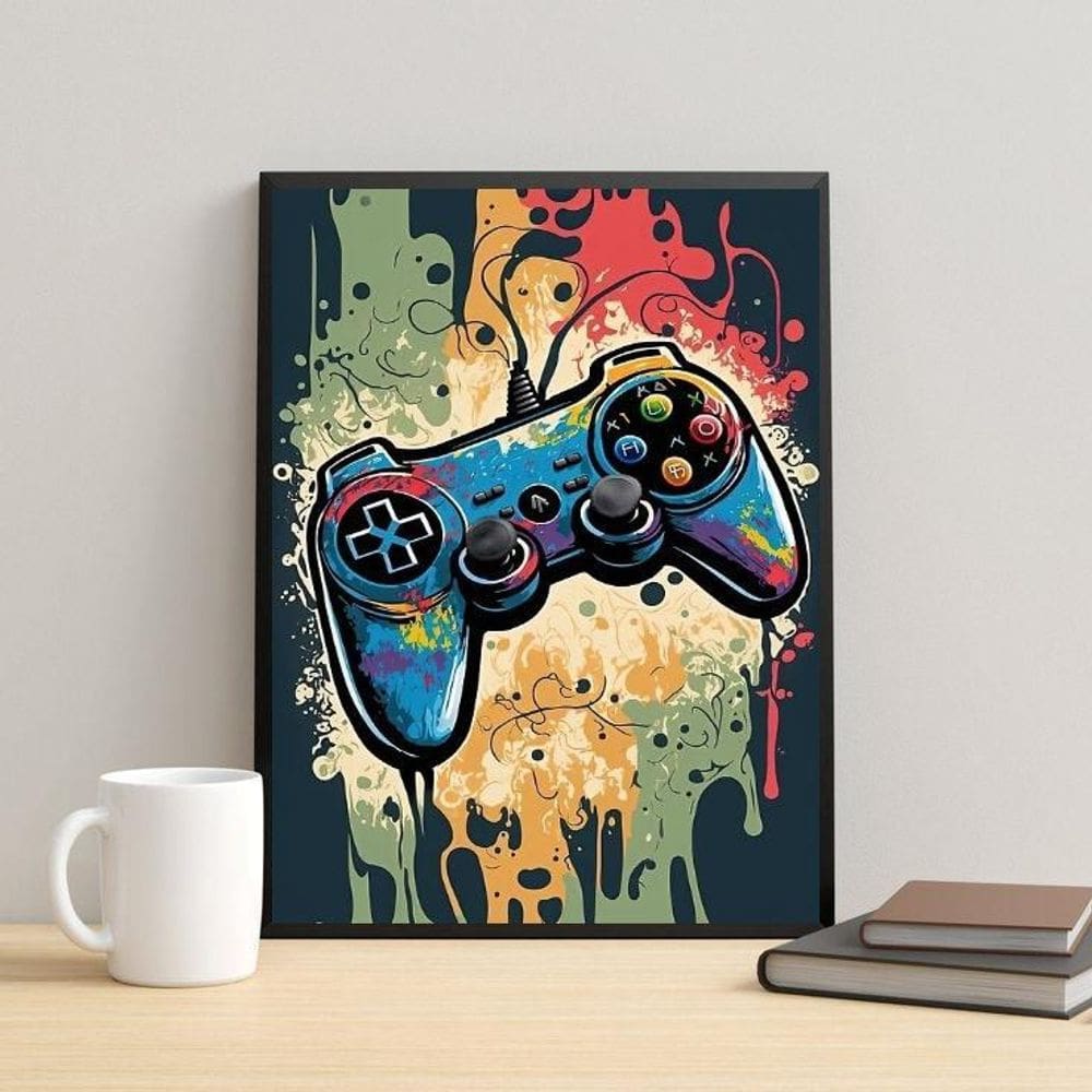 Quadro Gamer Pop Art - Controle 33X24Cm - Com Vidro