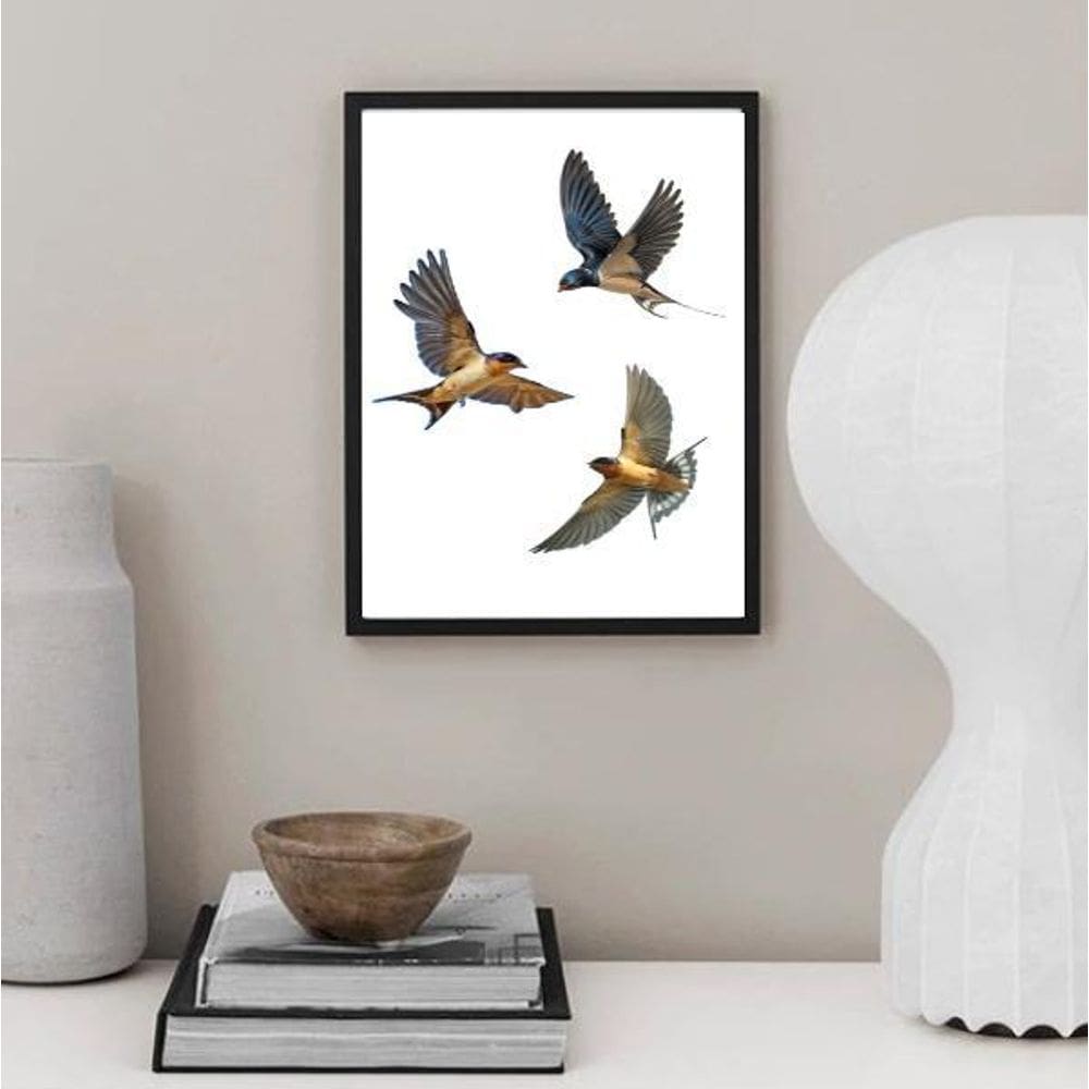 Quadro Decorativo 3 Andorinhas Voando 24X18Cm - Com Vidro