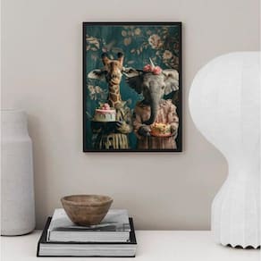 Quadro Amigas Girafa E Elefante 45X34Cm - Com Vidro