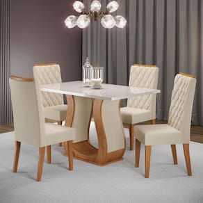Mesa de Jantar 4 Lugares Los Angeles com Vidro Marrom/Off White/Veludo Pastel - Panorama Móveis