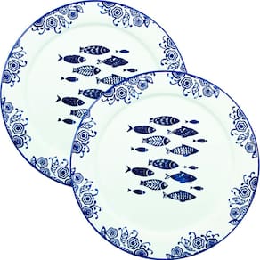Jogo Prato Raso Jantar 2 Pessoas 2Pçs Peixe Mar Praia 31cm